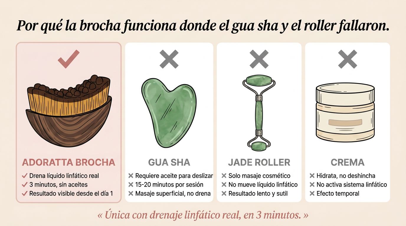 Comparativa Brocha Adoratta vs gua sha, roller y facial profesional
